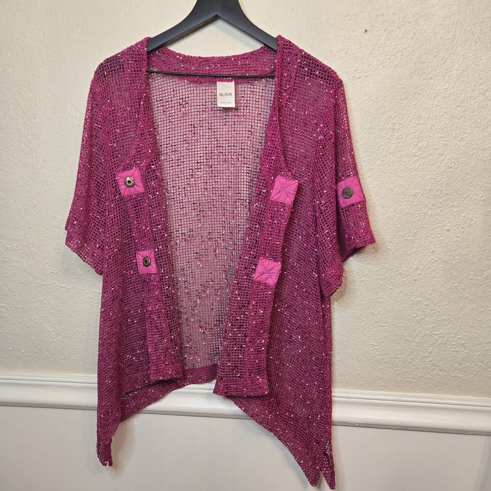 Blair Mesh Cover Up  Cardigan Top Asymmetrical Hot Pink Magenta Large‎ - Picture 6 of 12